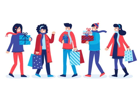 冬天服饰服装冬装穿冬装保暖冬季卡通人物男女装Ai矢量图片素材