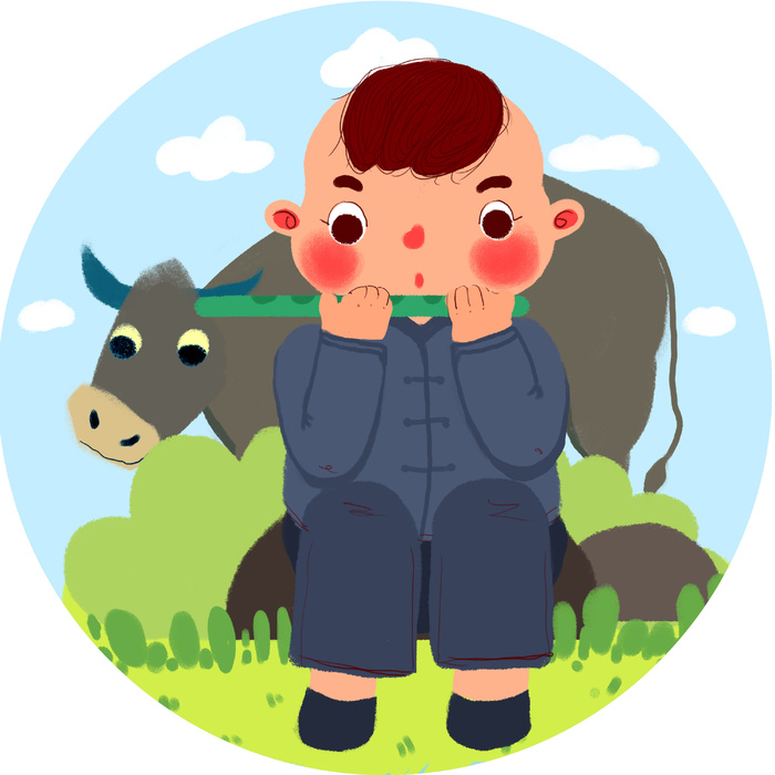 清明清明节卡通牧童吹笛子