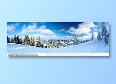 宽幅蓝天白云下的雪地树林