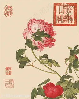 郎世宁 中式唯美花枝花卉装饰画 郎世宁 中式唯美花枝花卉装饰画