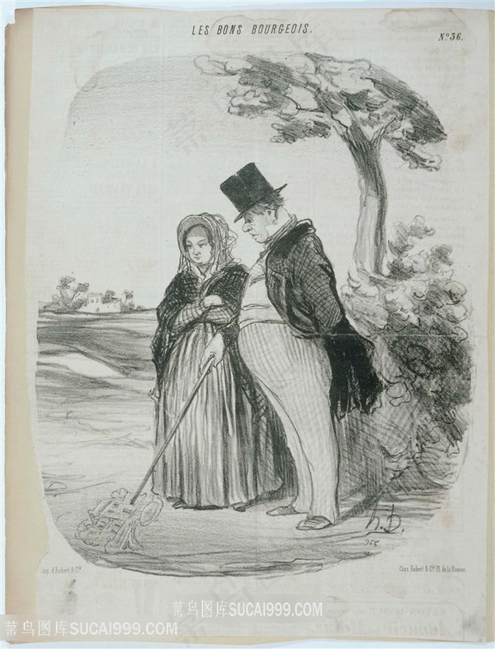素描老夫妻风景画油画