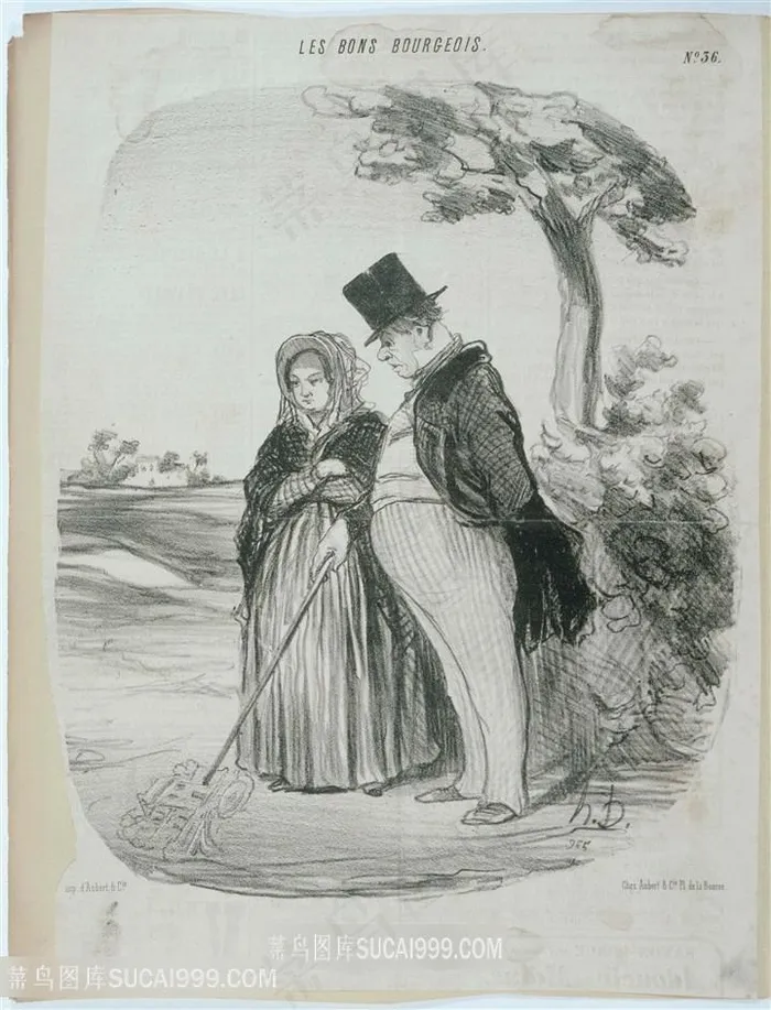 素描老夫妻风景画油画