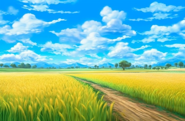 蓝天下的稻田黄色的稻谷插画背景
