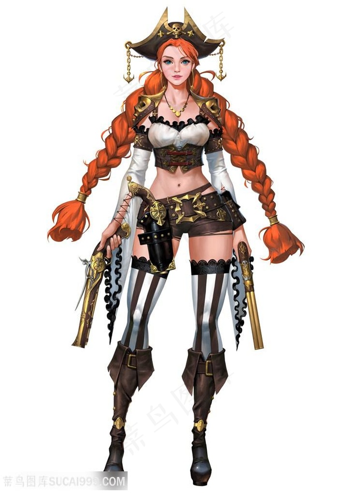 双枪插画美女图片