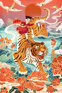虎年中国风萌虎插画 虎年中国风萌虎插画