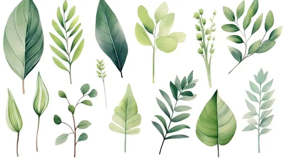 绿叶植物树叶茶壶免抠