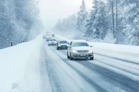 下雪天道路行驶的汽车大雪摄影图 下雪天道路行驶的汽车大雪摄影图