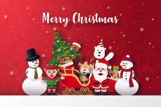 卡通圣诞节快乐红色背景