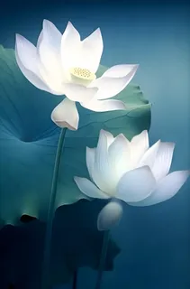 荷花荷叶蓝色背景