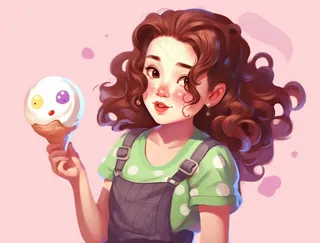 女孩拿着气球彩色画报可爱卡通插画背景