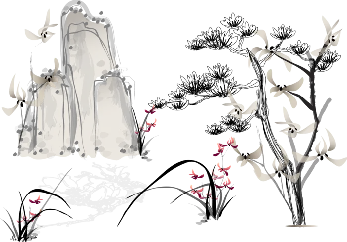山水画素材中国风水墨画素材元素中国画