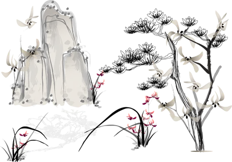 山水画素材中国风水墨画素材元素中国画