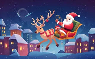 圣诞老人驯鹿拉雪橇卡通插画素材背景