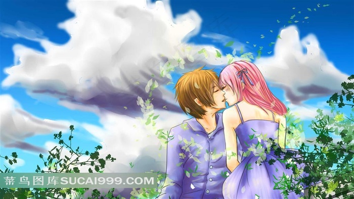 亲吻的情侣插画素材