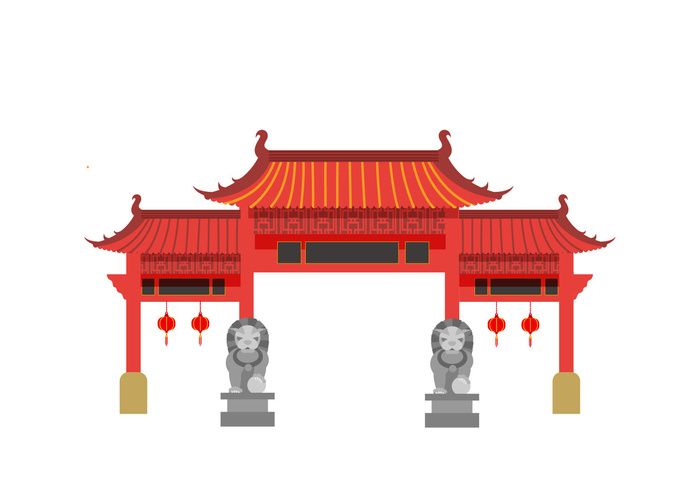 中国风复古式国潮门楼手绘城门插画牌楼建筑AI素材png免扣图ai矢量模版下载