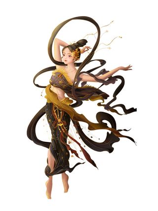 手绘国潮中国风古代敦煌神话飞天仙女美女古装人物插画PSD素材