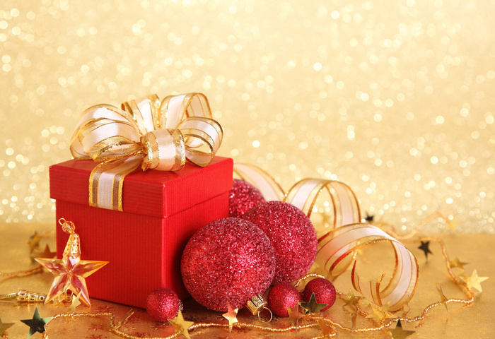 圣诞节礼物盒圣诞球元素装饰场景特写近景(2)