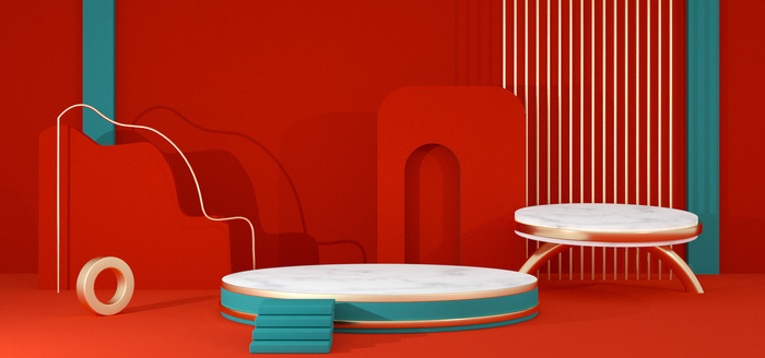 中国风国潮电商促销首页海报C4D背景图3D场景立体设计PSD素材模板