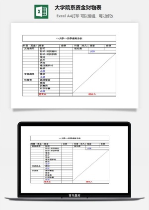 大学院系资金财物表excel模板预览图