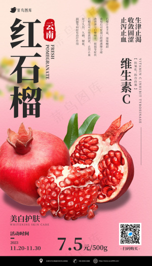 红色粉色合成云南红石榴金秋美食海报