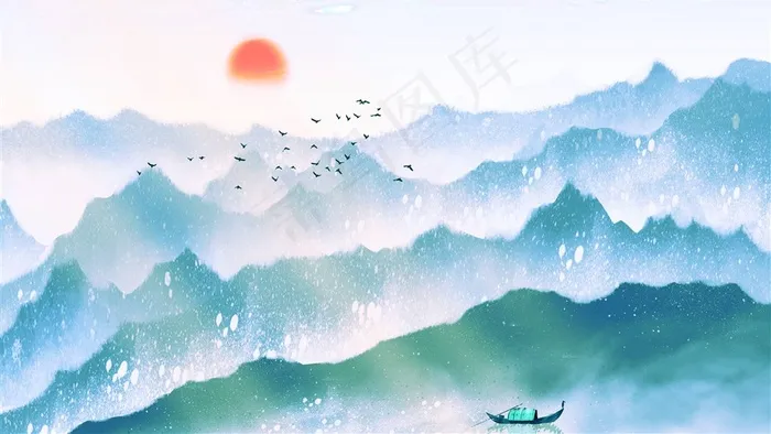 国画层层山峦风光图片