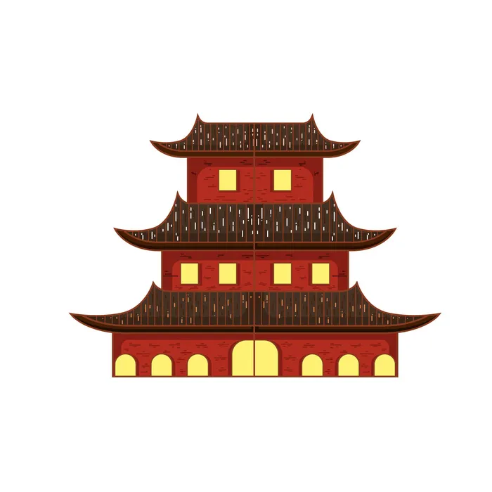 复古中国风国潮古建筑插画手绘高楼古塔AI素材亭子png免抠图ai矢量模版下载