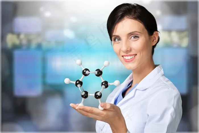 手掌上有基因分子的医生高清图片