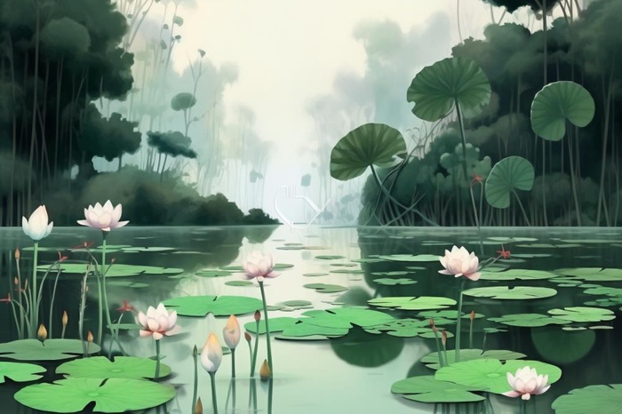 中国风水墨蜻蜓荷花节气背景