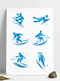 矢量卡通蓝色雪花几何滑雪滑板轮滑形状图标