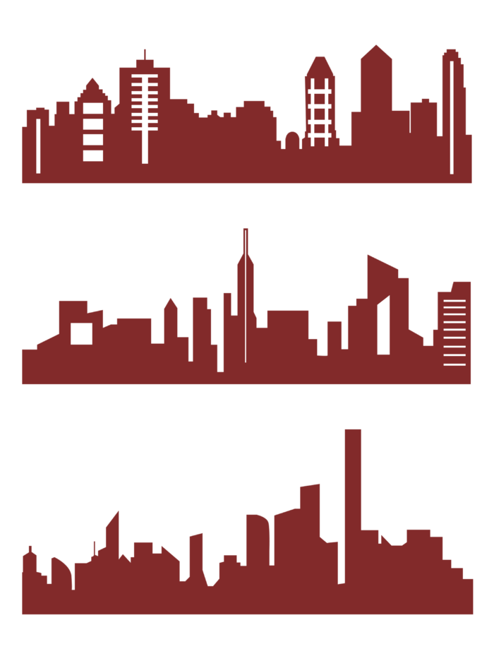 红色城市景观建筑剪影