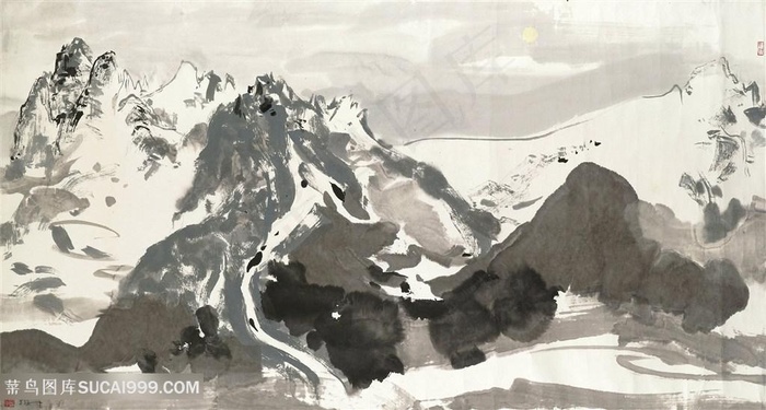 吴冠中水墨巍峨山脉装饰画