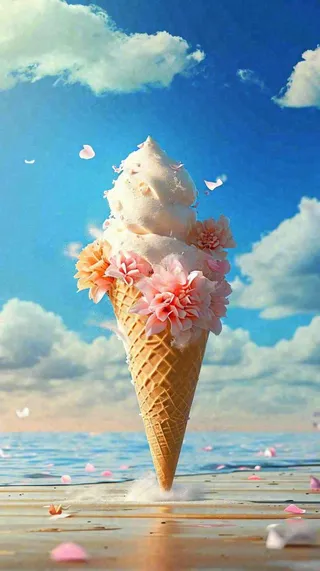 夏天沙滩海边雪糕清爽美食冰淇淋，夏至小暑大暑