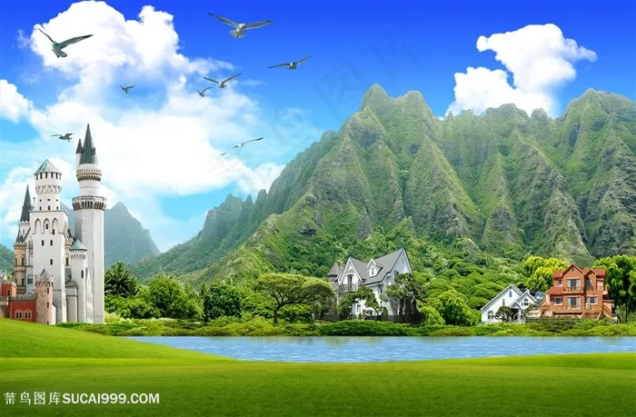 青山湖畔美景韩式自然背景