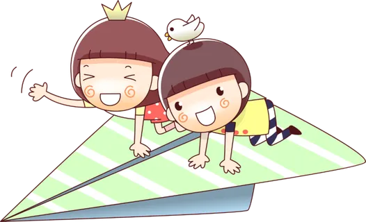 飞机 男孩 女孩 卡通 飞机 男孩 女孩 卡通