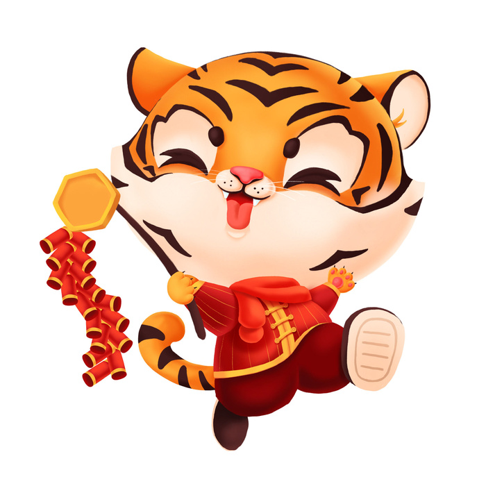 手绘2022虎年新年春节卡通老虎形象IP插画元素PSD设计素材图案