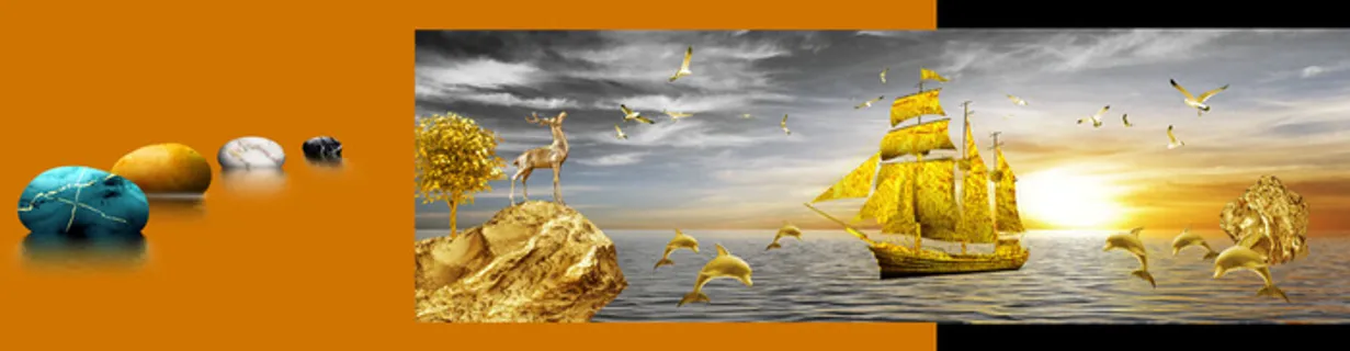 金色海豚一帆风顺背景