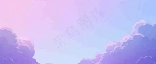 天空紫蓝色渐变云朵云层浪漫手绘插画