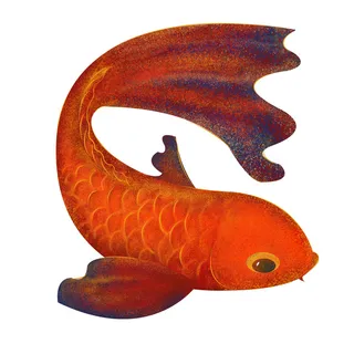 手绘烫金国潮中国风卡通锦鲤鱼金鱼插画装饰元素PSD设计素材