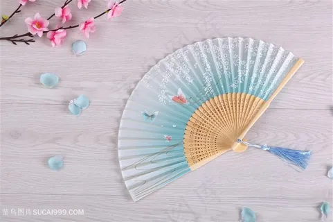 纸扇古典蓝色清新淡雅扇子 纸扇古典蓝色清新淡雅扇子