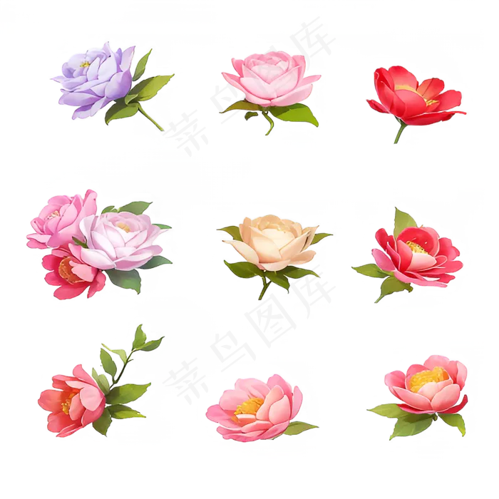 红色 粉色 手绘 免抠 PNG 玫瑰 花 素材10