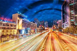 科技城市夜景光速隧道