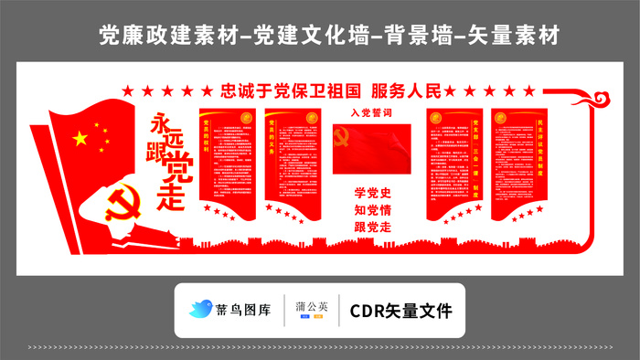 党建文化墙党建素材CDR预览图红色忠诚于党保卫祖国服务人民永远跟党