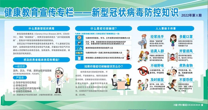 健康教育宣传栏冠状病毒防控cdr矢量模版下载