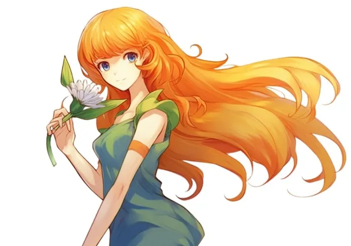 拿着花朵的女孩插画(1296x912)