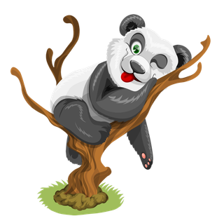 熊猫卡通躺树