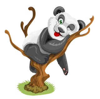 熊猫卡通躺树