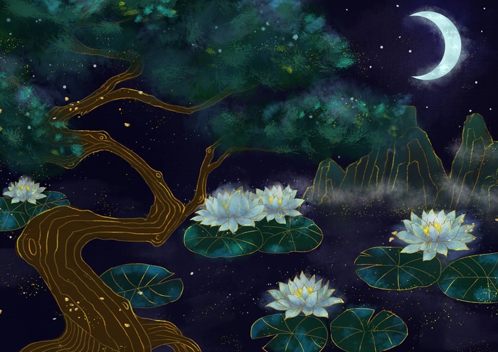 国潮鎏金复古烫金国风孔雀仙鹤装饰画素材PSD