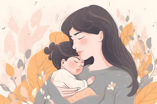 母亲节母亲抱着小孩母爱海手绘插画报背景素材