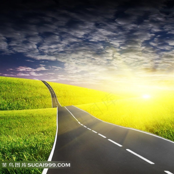 日落黄昏公路风光高清图片
