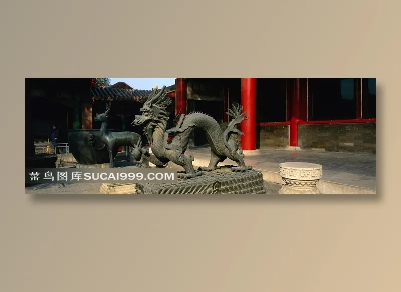 北京故宫铜龙铜鹿风光素材图片